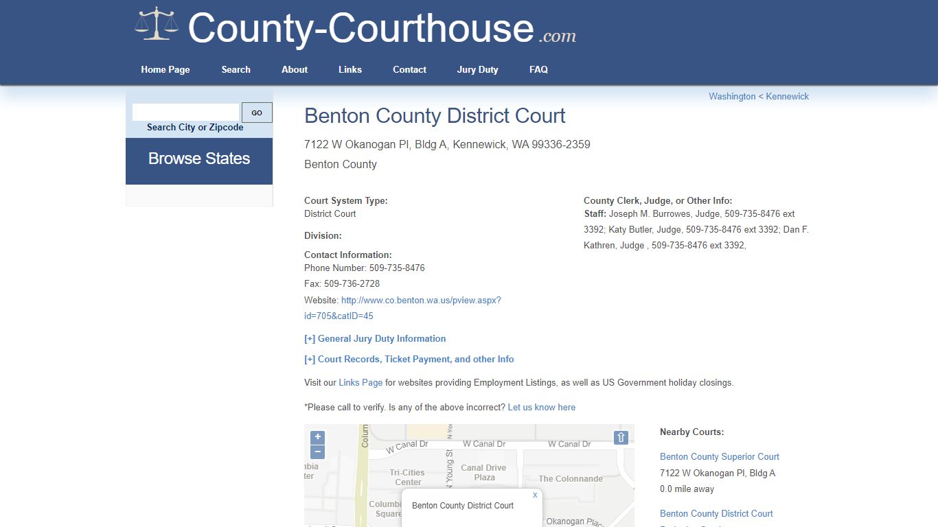 Benton County District Court in Kennewick, WA - Court Information